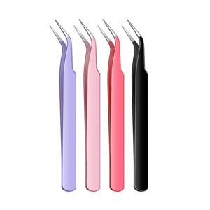 Pince à épiler de précision en acier inoxydable, pointe lisse et pointue pour extensions de cils, couleurs violet, rose, rouge, noir - Product Image 1