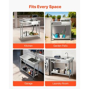 Lavello Commerciale Monoblocco Autoportante in Acciaio Inox 39.4 X 19.7 X 37 Pollici con Rubinetto per Utenti Mancinici - Product Image 4