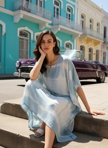 Caftán de rayón de diseñador de alta calidad, teñido con técnica tie-dye, para uso diario en verano, corte regular, cuello corazón, al mejor precio por parte del proveedor. - Product Image 2