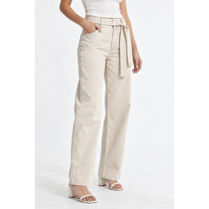 Jeans de Mezclilla de Pierna Ancha para Mujer, Talla Grande, con Cinturón Desmontable, Color Crudo, XL - Product Image 3