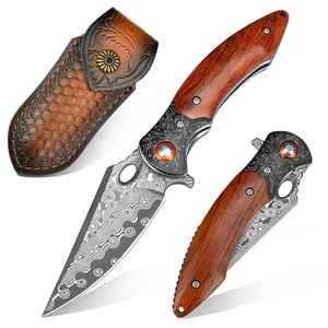 Cuchillo Plegable de Acero de Damasco con Mango de Madera, Hoja de Punta Caída, Perilla de Pulgar, Cuchillo de Caza, Cuchillo de Bolsillo EDC, Grado Industrial OEM para Camping - Product Image 1