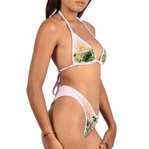 Traje de Baño Brasileño de Dos Piezas para Mujer, Bikini de Nailon con Escote Profundo en V, Estampado Floral, Sexy, con Cordones, Bordado de Cristales, Personalizado en la Parte Delantera - Product Image 2