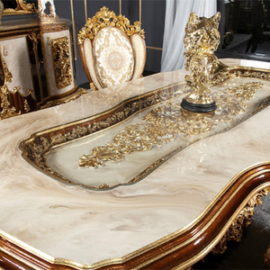 Ensemble de table à manger de style baroque de luxe, en acajou, sculpté à la main, finition dorée, antique, 6 places, personnalisation des meubles - Product Image 3