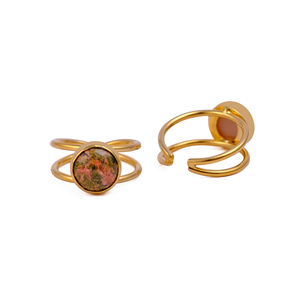 Unakite Adjustable <b>Ring</b> Gold Plated Natural Unakite Gemstone Double Band <b>Ring</b> Handmade Cabochon <b>Statement</b> Jewelry Wholesale - Product Image 2