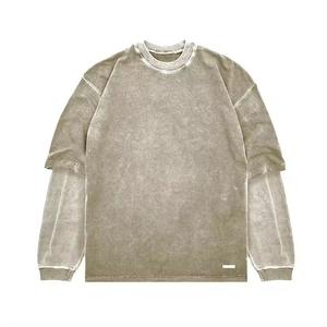 Camisetas Térmicas de Doble Capa 100% Algodón, Diseño Nuevo, Efecto Desteñido, Talla Grande, Camiseta Larga - Product Image 3