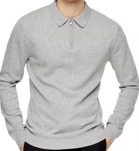 Men's Long Sleeve <b>Polo</b> <b>Shirt</b> <b>Black</b> Solid Color Button Collar Classic Casual Fit Top - Product Image 4