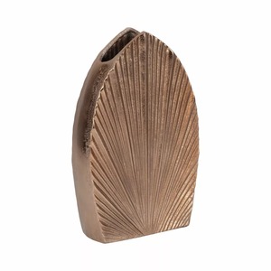 Formscape Modern Bronze <b>Vase</b> With <b>Ribbed</b> Texture 12x8x3 Inch Handmade Decorative Flower Holder - Product Image 3