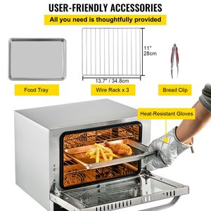 Forno a Convezione da 21L/19Qt per Hotel - Forno Convenzionale da Banco a 3 Livelli 1440W con Porta in Vetro Frontale - Product Image 6
