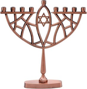 Support de bougie Menorah en cuivre, design étoile géométrique, support de table décoratif pour la maison, décoration festive - Product Image 1