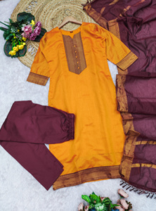 Hot Selling Kanchi Cotton With Zari Work <b>Kurta</b> Bottom and Dupatta Set <b>for</b> <b>Womens</b> Available at Best Price - Product Image 3