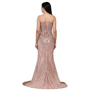 Robe de soirée de luxe sans bretelles, entièrement perlée, avec fente haute, style sirène, pour femmes - Product Image 2