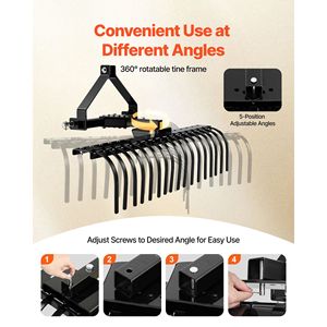 Rastrello Paesaggistico da 50 Pollici con 17 Denti in Acciaio, Attacco a 3 Punti, Testa Regolabile in Angolazione, Livellatore per Terreno per Trattori Categoria 1 - Product Image 4