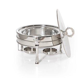 Luxury round chafing dish stainless steel <b>buffet</b> <b>warmer</b> with brass handle border catering hotel food <b>warmer</b> with lid - Product Image 6