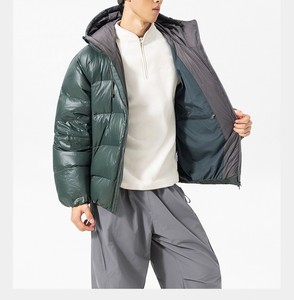 Veste d'hiver décontractée pour homme, à capuche, en duvet, coupe-vent, avec poches zippées et accents bleus - Product Image 5