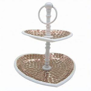 Support à gâteau en émail marron en forme de cœur, finition blanche, pour mariage, événements, décoration, accent de maison - Product Image 1