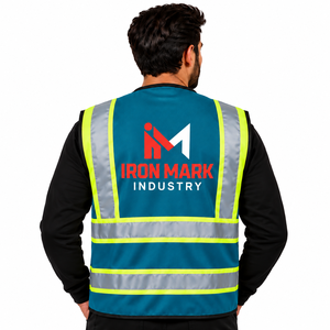 Chaleco de Seguridad Reflectante de Alta Visibilidad Iron Mark para Hombre, Color Verde Azulado, Ropa de Trabajo de Alta Visibilidad con Bolsillos con Cremallera - Product Image 2