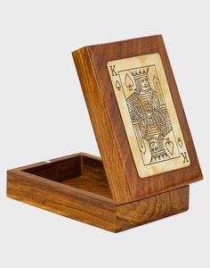 Boîte à cartes en bois faite à la main avec incrustation de roi de pique, style antique, boîte de rangement de table rectangulaire, étui de rangement pour cartes à jouer - Product Image 2