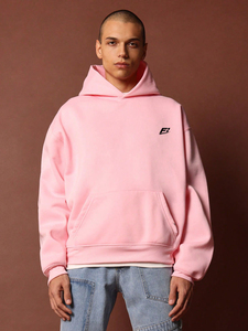 Wholesale OEM Custom Logo 100% Cotton Light Pink Drop Shoulder Hoodies Heavy <b>Weight</b> <b>Blank</b> Solid Sweatshirt Men's Hoodies USA Y2K - Product Image 1