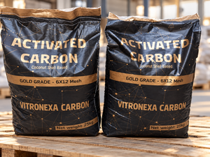 Charbon actif en coque de noix de coco noire CIP/CIL/CIC 6x12 Mesh, adsorbant 1100-1150 Mg/g, sacs PP de 25 kg, Vitronexa Carbon Gold Recovery - Product Image 3