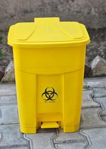Yellow Rectangular Plastic Waste <b>Bin</b> With Flip <b>Lid</b> Biohazard Symbol Medical Use Indoor Outdoor Storage Bucket - Product Image 4