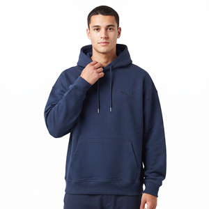 Sweat-shirt à capuche oversize pour homme, en molleton de coton épais, avec cordon de serrage, tendance, bleu marine - Product Image 6