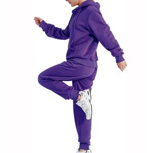 <b>Women</b> <b>Purple</b> Hooded Zipper <b>Tracksuit</b> Full Sleeve Solid Color Casual Sweatshirt Pants Set Breathable Midweight Cotton Autumn Wear - Product Image 4