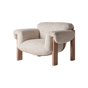 Sillón Moderno Ecológico Hecho a Mano, Tapizado en Bouclé Texturizado Premium de Teca, Diseño Curvo en Forma de Barril, Cojín Profundo, Lujoso para Hotel - Product Image 1