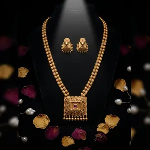 Ensemble collier et boucles d'oreilles pour femme, design antique polonais de qualité supérieure, plaqué or, moissanite, tendance - Product Image 2