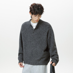 Pull en maille confortable pour homme, style vintage, mélange de laine mérinos, cardigan Henley, anti-plis, respirant, pour l'automne - Product Image 5