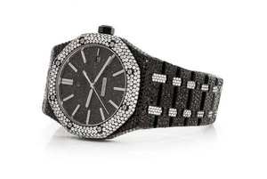 Bijoux noirs de l'océan A.P. Montre de luxe à la mode en alliage de moissanite VVS 20 mm avec cadran en verre bicolore pour hommes à bas prix - Product Image 3