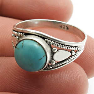 Brilliant Round Cut Turquoise Gemstone <b>Ring</b> In Solid 925 Sterling <b>Silver</b> Plated Unisex Designer <b>Statement</b> Bohemian Jewelry - Product Image 3