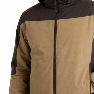 High demand <b>Men's</b> Hooded Softshell <b>Jacket</b> Khaki with Dark Brown Contrast Outdoor Workwear Windproof Water Resistant - Product Image 3