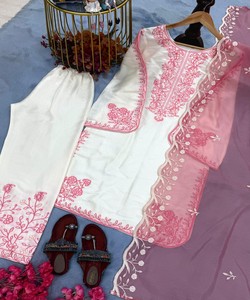 Conjunto de Kurti, pantalón y dupatta de diseñador para mujer, de la mejor calidad, ropa étnica tradicional, calidad de exportación, colección boutique, rosa bebé 85117 - Product Image 3