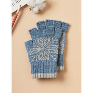 Manguitos sin dedos con patrón de copos de nieve azul - Product Image 1