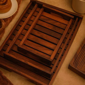 Ensemble de plateaux en bois de Sheesham de qualité supérieure, faits à la main, style rustique indien, plats de service écologiques, vaisselle en bois pour la cuisine et la salle à manger - Product Image 5