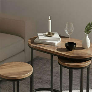 Juego de Mesas Auxiliares Modernas de Madera Maciza |   Mesas Auxiliares Redondas Estilo Shaker |   Mesa Auxiliar Minimalista para Sala de Estar - Product Image 5