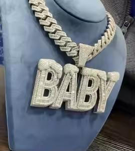 <b>Iced</b> <b>Out</b> Hip Hop Unisex 18K Gold Plated Sterling Silver Moissanite BABY Pendant Cuban <b>Chain</b> Necklace for Certified Everyday Wear - Product Image 3