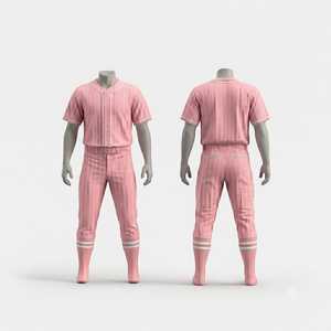 Ensemble uniforme de baseball rayé rose pour hommes, maillot à manches courtes, pantalon avec ceinture et poches, coupe régulière, vêtements toutes saisons - Product Image 1
