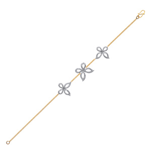 Elegante Pulsera de Diamantes con Tres Flores para Mujer, Cadena Delicada de Oro Amarillo de 18K, Diamantes de Corte Brillante, Motivos Florales Brillantes, Lujo - Product Image 2