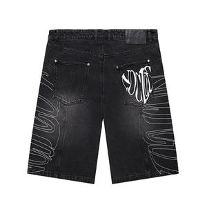 Pantalones cortos de mezclilla para hombre, con bordado personalizado, lavado a la piedra, de pierna ancha estilo globo, corte holgado y efecto descolorido por el sol - Product Image 2