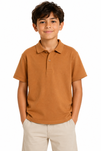 Polo classique pour garçons, couleur orange rouille, en coton mélangé doux, manches courtes, col classique, coupe régulière, haut décontracté d'été, confortable - Product Image 1