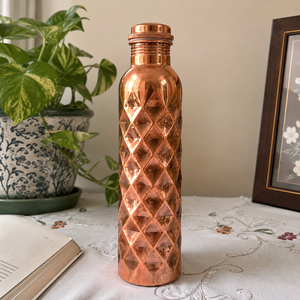 Pure <b>Copper</b> Water <b>Bottle</b> Diamond Design Leakproof Reusable <b>Drinking</b> <b>Bottle</b> Ayurvedic Metal Drinkware for Wholesale Bulk Supplier - Product Image 4
