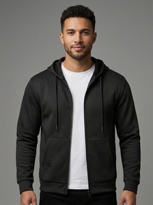 Fashion Men's Textured Full <b>Zip</b> Hoodie Comfortable <b>Hooded</b> Sweatshirt for Sports Travel and Casual Activities - Product Image 3