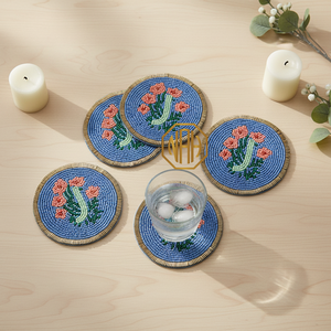 2026 New Handmade Eco-Friendly Glass Beads Modern Name Initial Coaster Customizable Color Stylish Barware Coffee Tea Mats Pads - Product Image 1