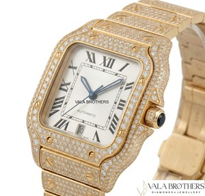 Reloj de Diamantes en Oro Amarillo para Hombre Vala Brothers, Caja Rectangular de 39 mm, Números Romanos Analógicos, Cierre Automático Desplegable - Product Image 1