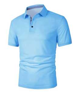 Men's <b>Light</b> <b>Blue</b> Cotton Pique Short Sleeve <b>Polo</b> <b>Shirt</b> Solid Color Casual Regular Fit Breathable Knitted Design - Product Image 3