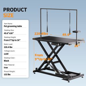 Tavolo Professionale Elettrico per Toelettatura Cani con Ruote Livellanti e Braccio Regolabile in Altezza - Prodotti per Toelettatura Animali - Product Image 2