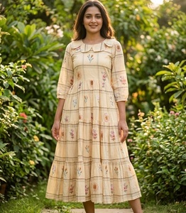 Formal Wear Cotton Muslin Kurti Summer Maxi <b>Dress</b> for Ladies Low Price Premium Quality High Demand Floral Print A-Line - Product Image 1