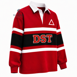 Delta |   Sigma |   Camiseta de Rugby Oversize Theta con Bloques de Color, Manga Larga, Cuello Polo, Bordado con Letras Griegas, Estilo Universitario - Product Image 2