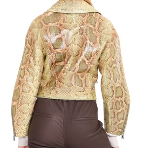 Chaqueta de cuero de motorista de piel de oveja de invierno para mujer, cierre de cremallera genuina, a prueba de viento, transpirable, tela de Animal en relieve, venta al por mayor - Product Image 4